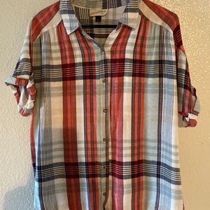 Universal Thread size L red, cream, & blue, button-down flannel. Good condition.